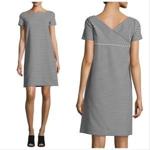 Lafayette 148 Black & White Cross-Back Striped Jersey Shift Dress Size Large